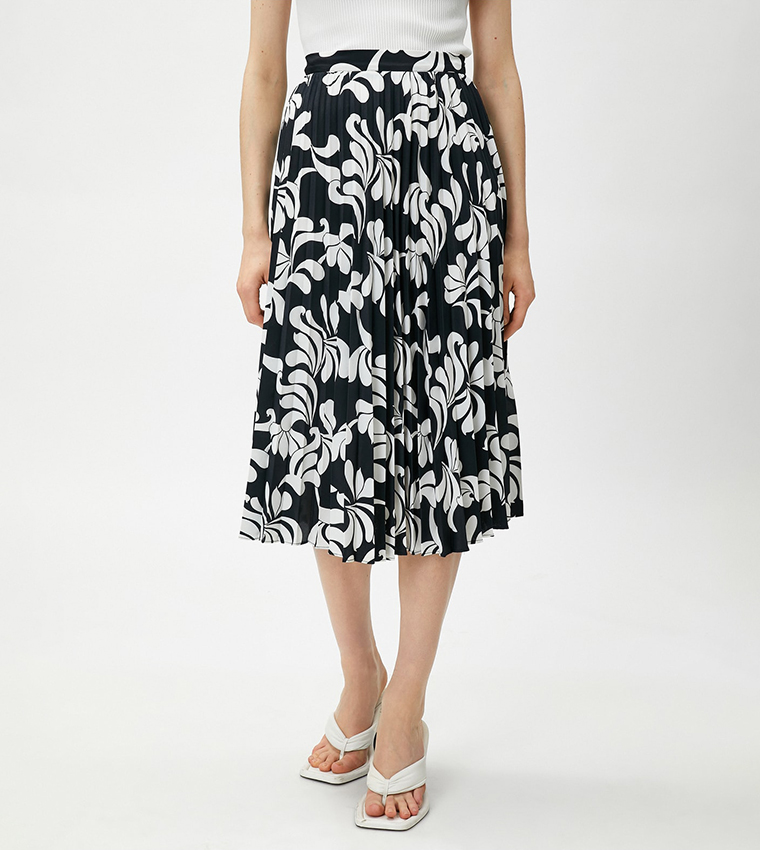 Floral Print Pleated Midi Skirt