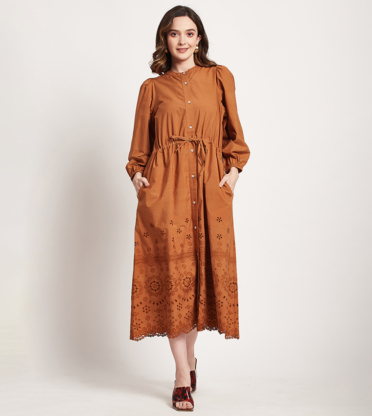 Buy Beverly Hills Polo Club Broderie Puff Sleeves Midi Dress In Brown |  6thstreet UAE
