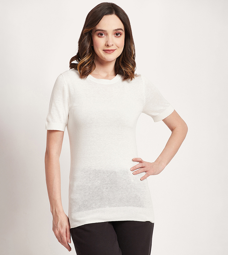 Solid Short Sleeves Knitted Top