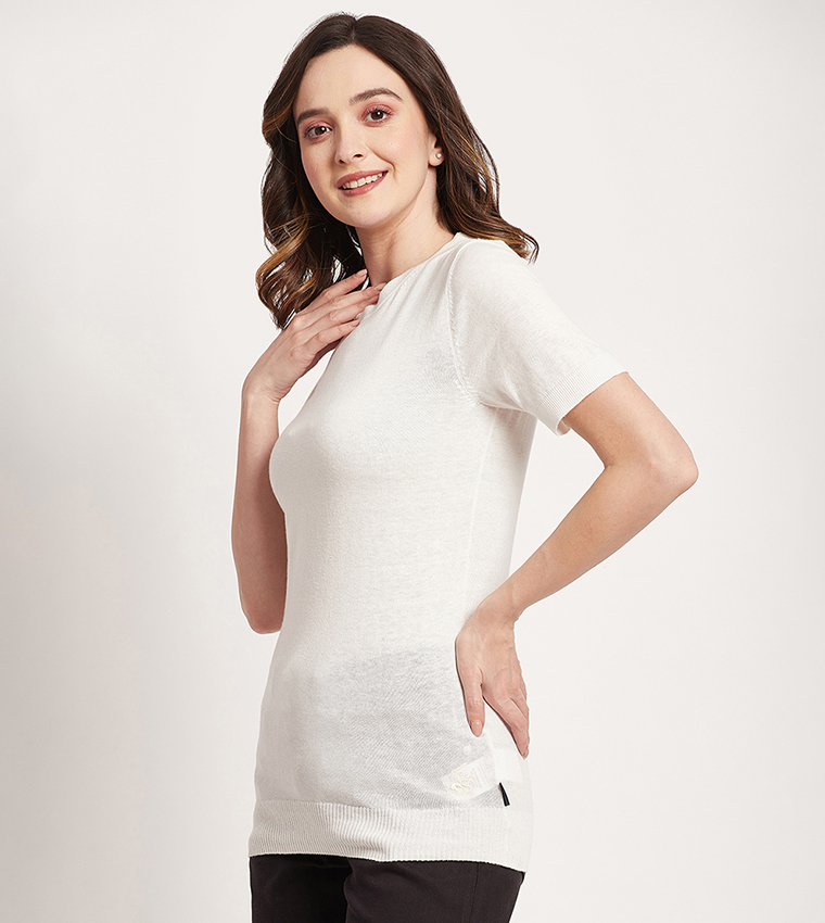 Solid Short Sleeves Knitted Top