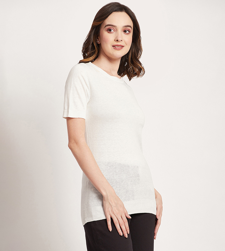 Solid Short Sleeves Knitted Top