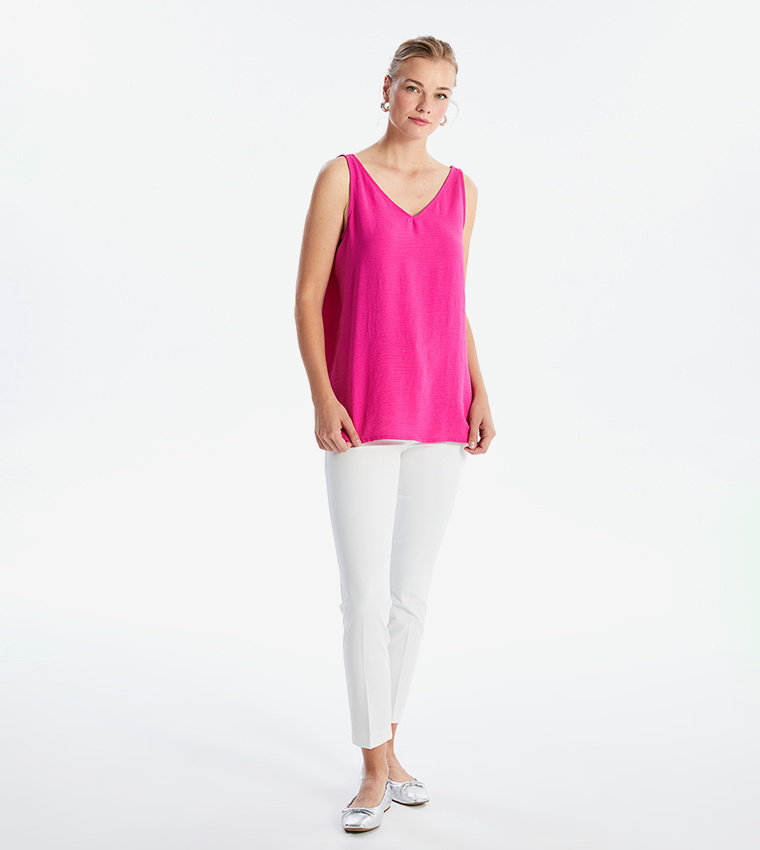 Solid V-Neck Sleeveless Top