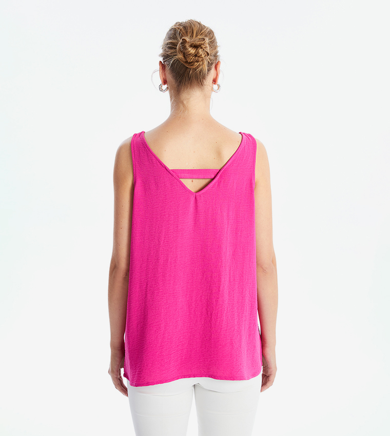 Solid V-Neck Sleeveless Top