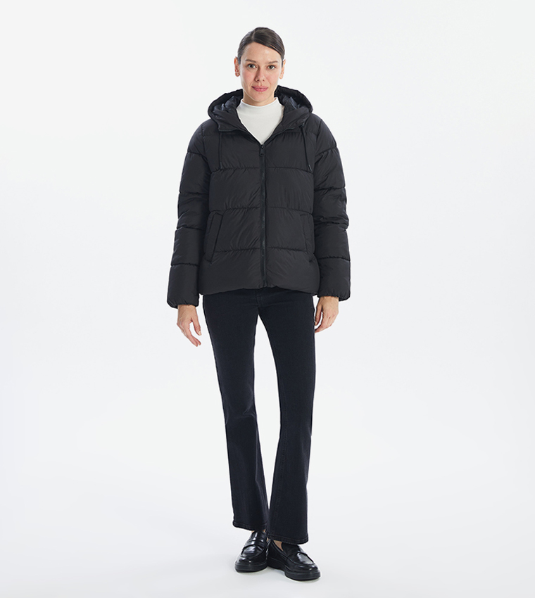 Zippered Hooded Puffer Jacket