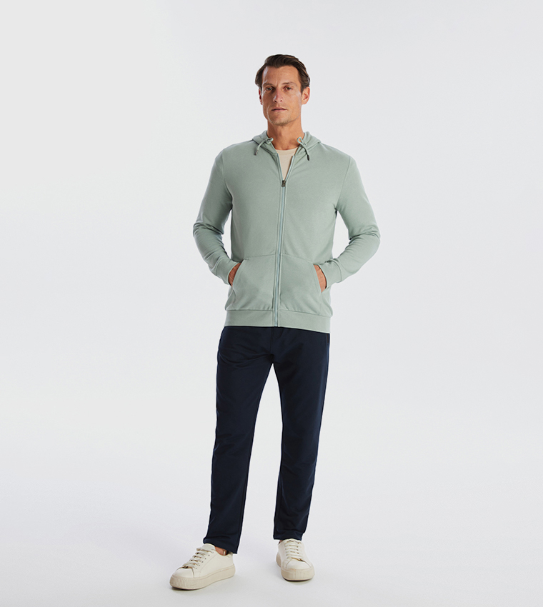 Solid Hooded Long Sleeves Zip-Up Jacket