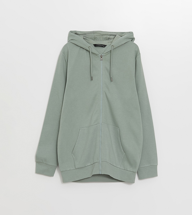 Solid Hooded Long Sleeves Zip-Up Jacket