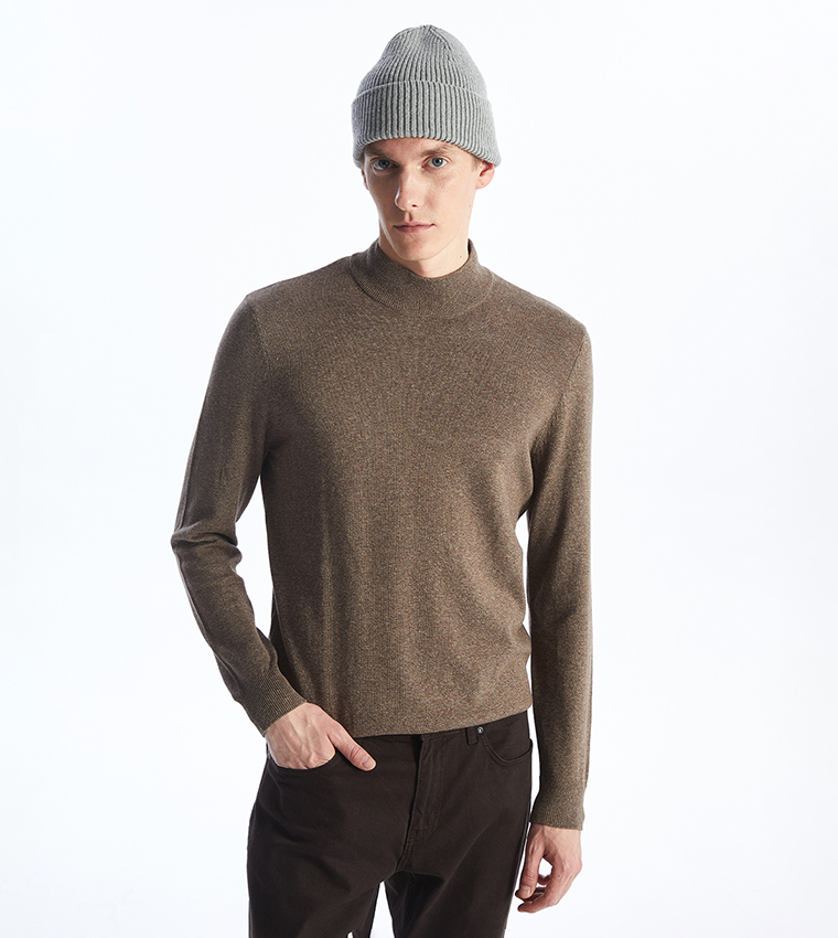 Solid High Neck Knit Sweater