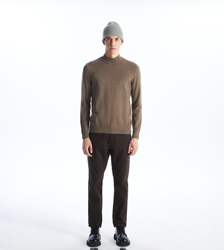 Solid High Neck Knit Sweater