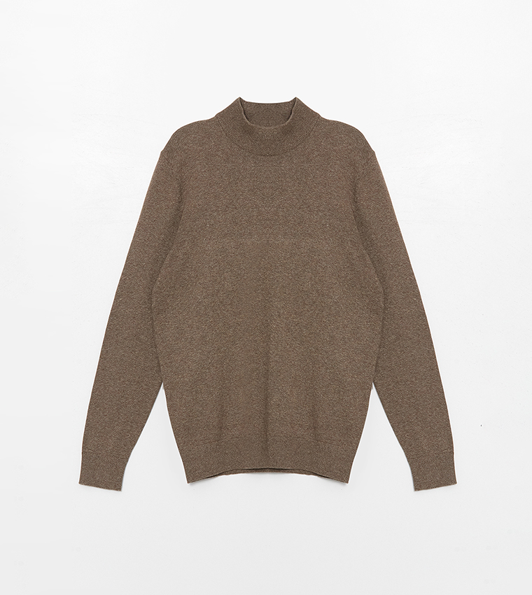 Solid High Neck Knit Sweater