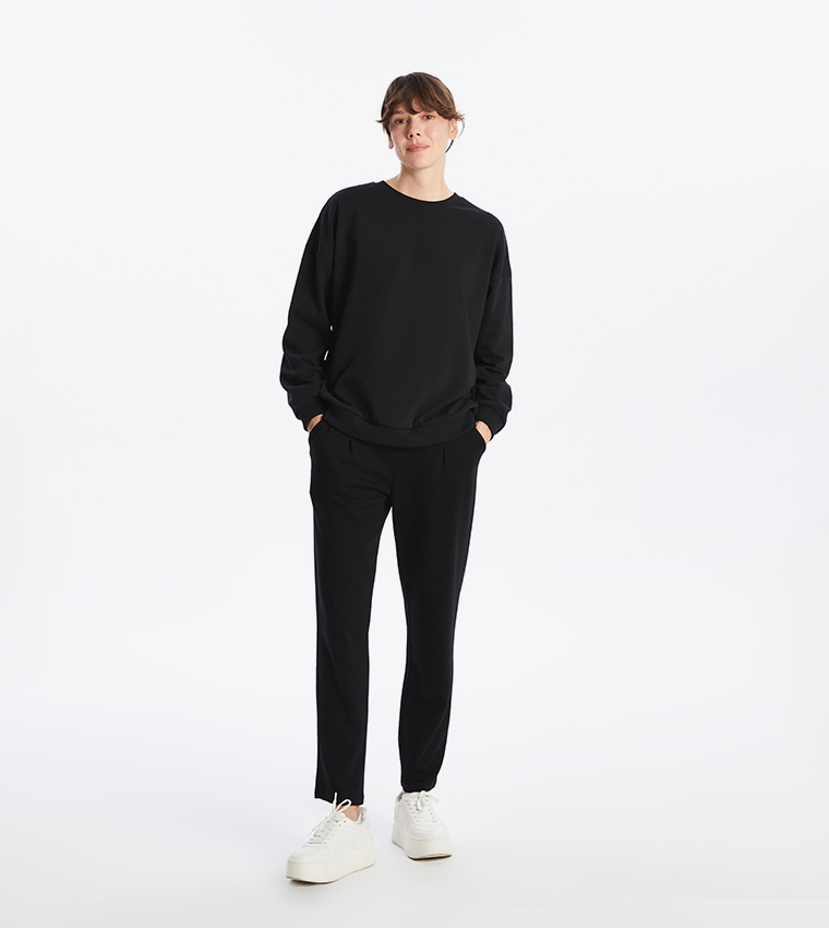 Solid Elastic Waistband Trousers