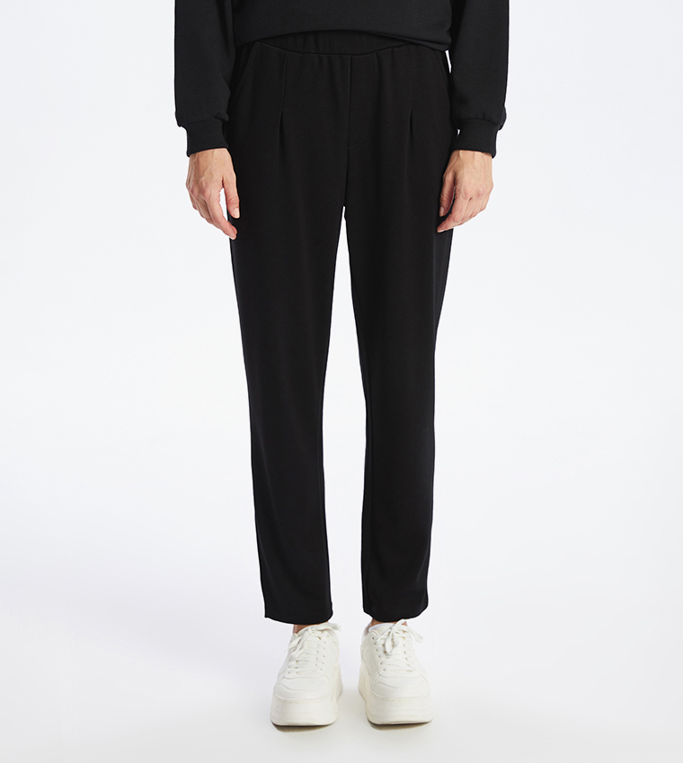 Solid Elastic Waistband Trousers