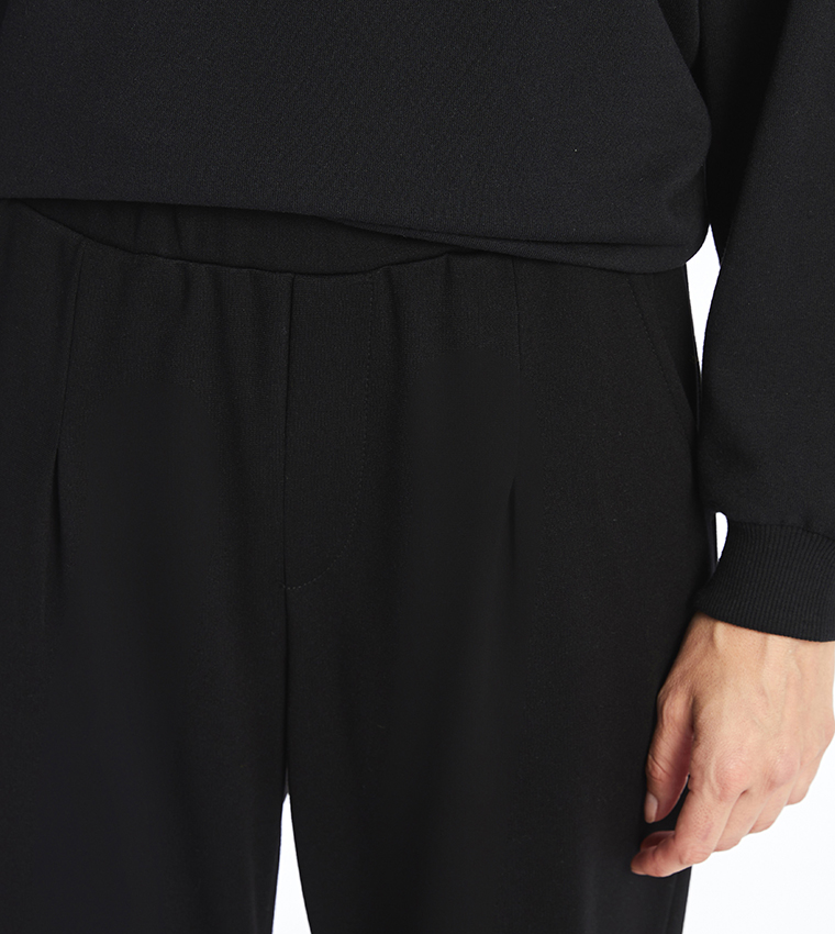 Solid Elastic Waistband Trousers