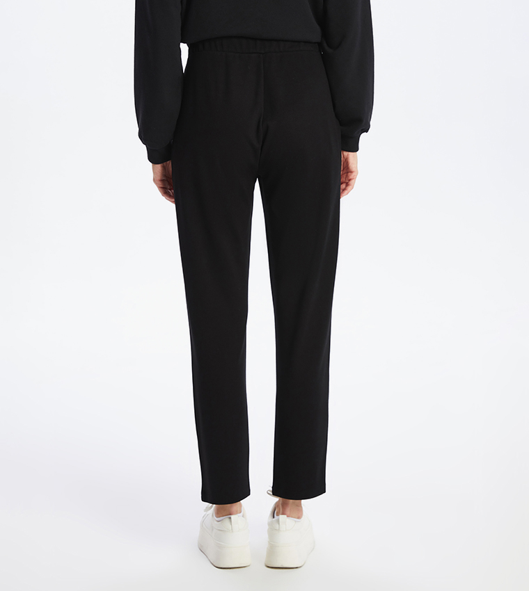 Solid Elastic Waistband Trousers