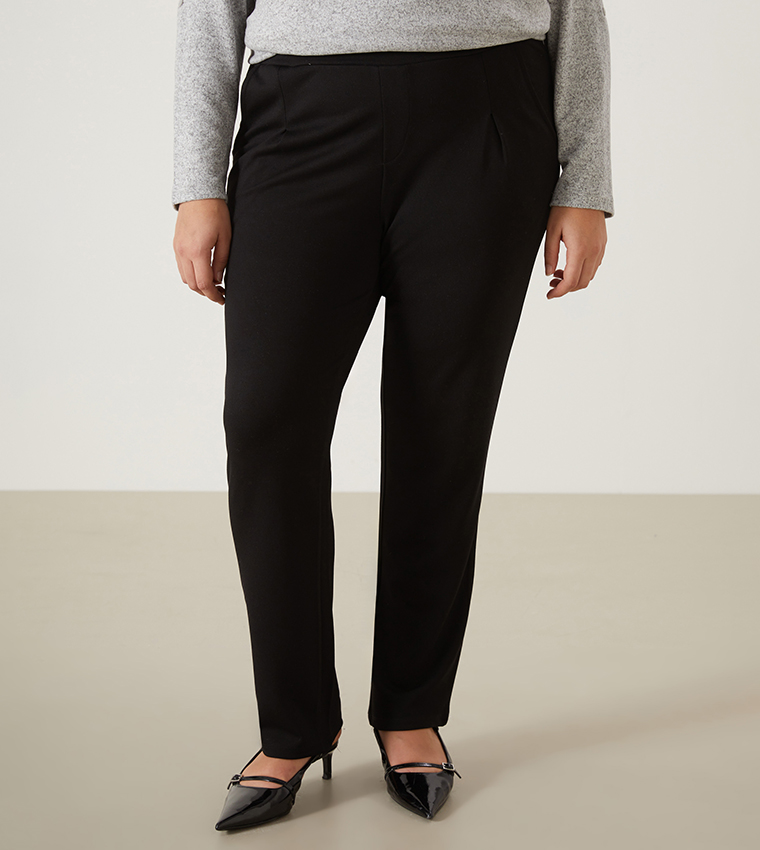 Solid Elastic Waistband Trousers