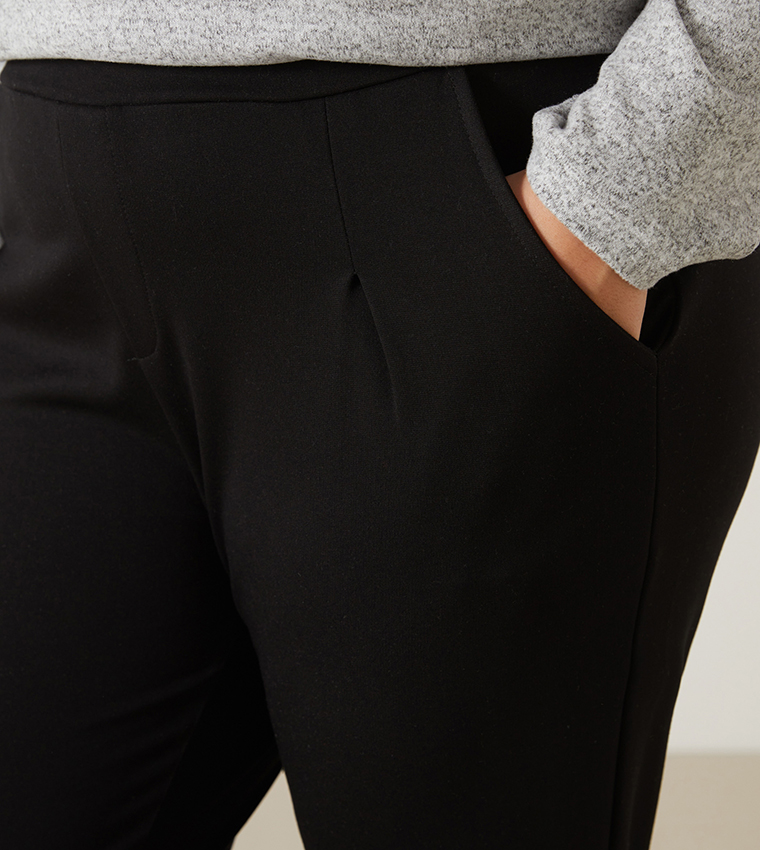 Solid Elastic Waistband Trousers