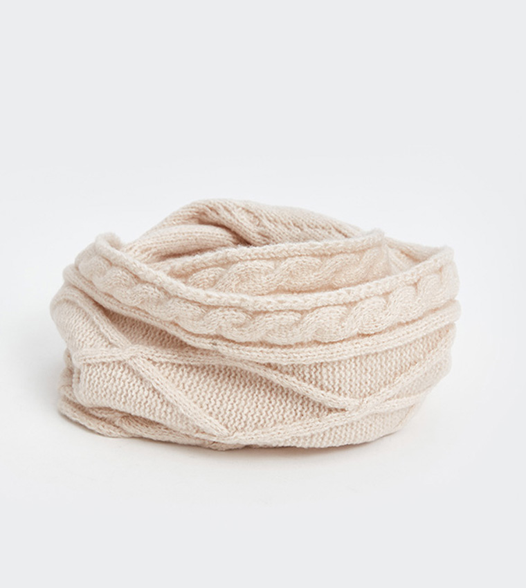 Cable Knit Pom-Pom Beanie and Scarf Set