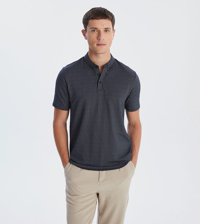 Striped Stand Collar T-Shirt