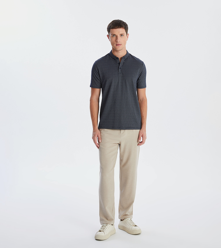 Striped Stand Collar T-Shirt