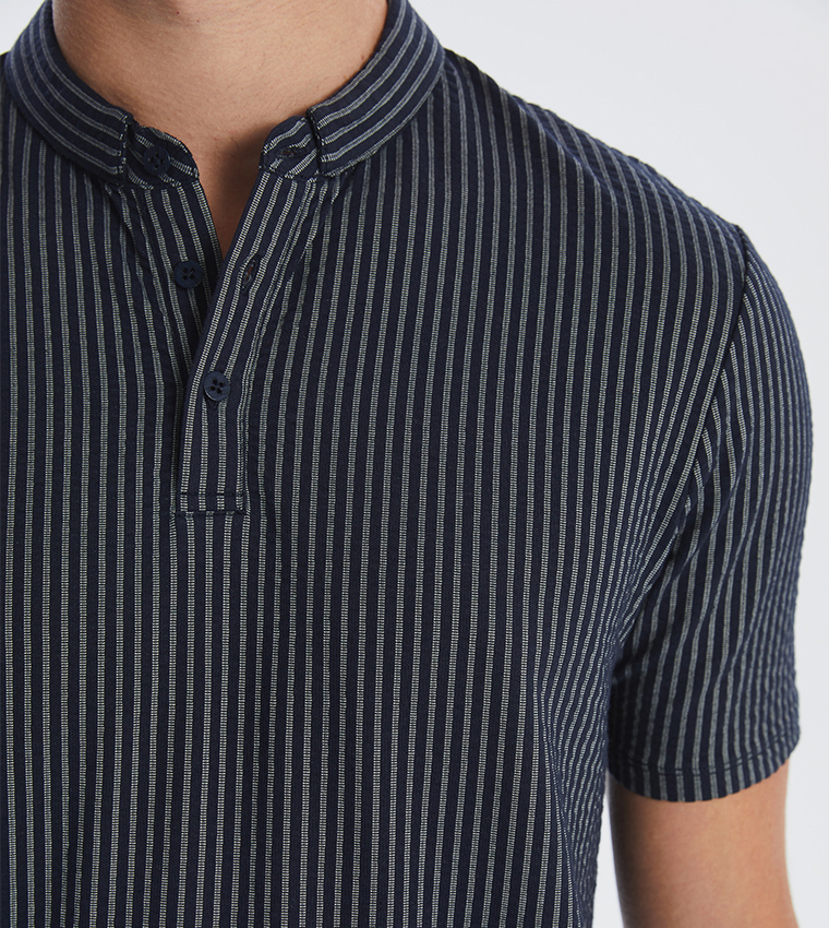 Striped Stand Collar T-Shirt