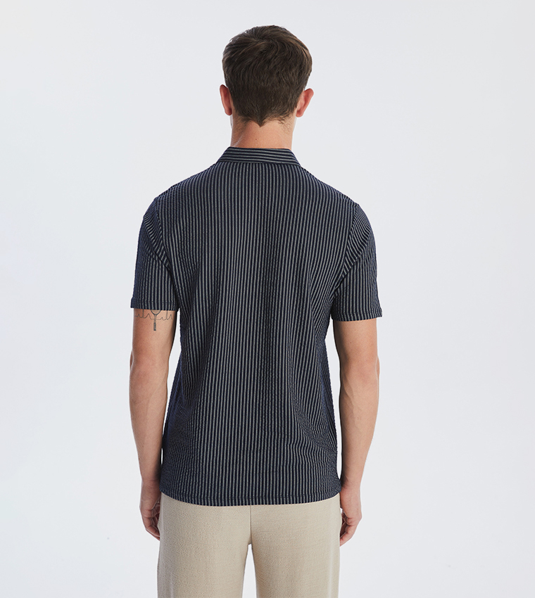 Striped Stand Collar T-Shirt