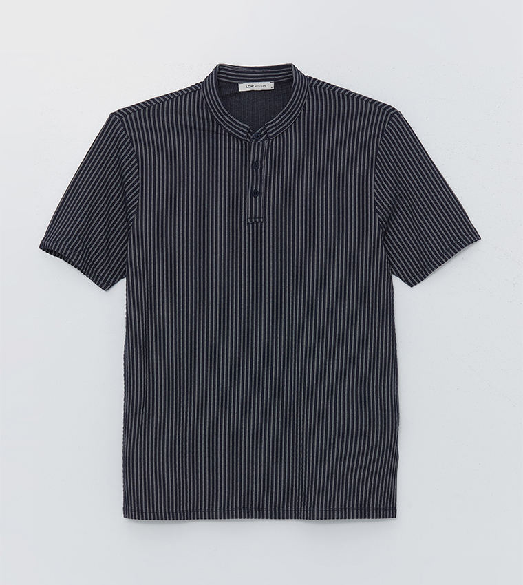 Striped Stand Collar T-Shirt