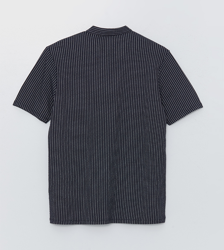 Striped Stand Collar T-Shirt