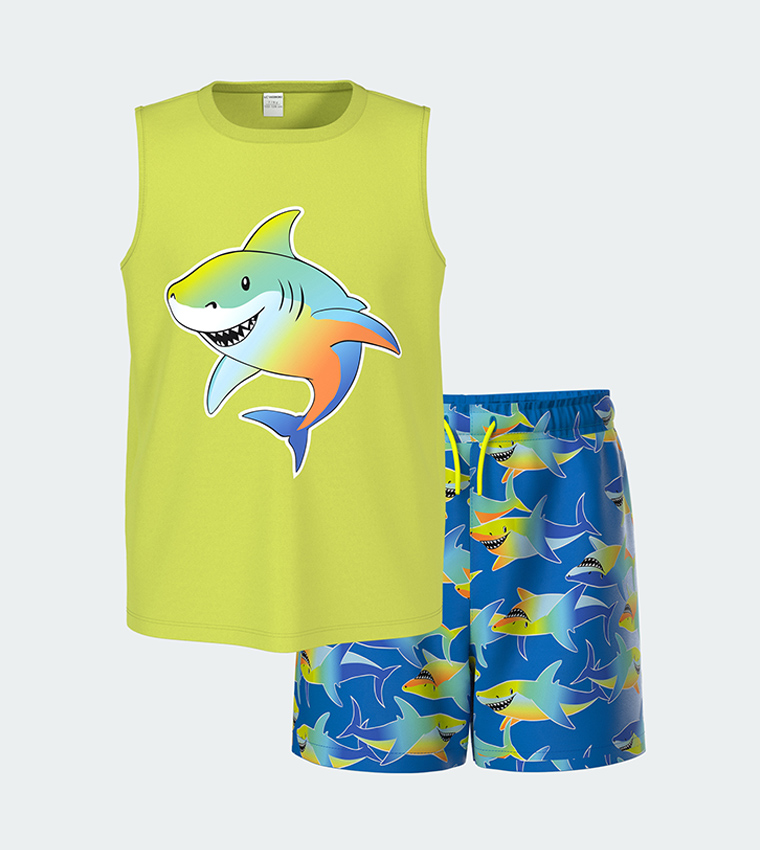 Printed Tank Top and Swim Shorts Set