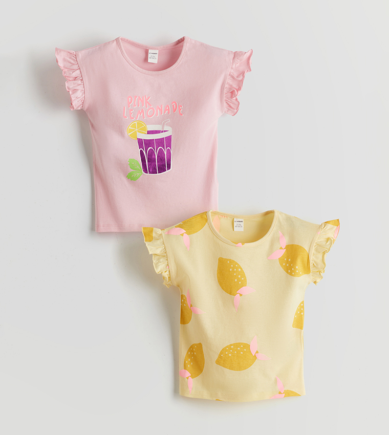 توب بأكمام كشكش بطبعة - قطعتين