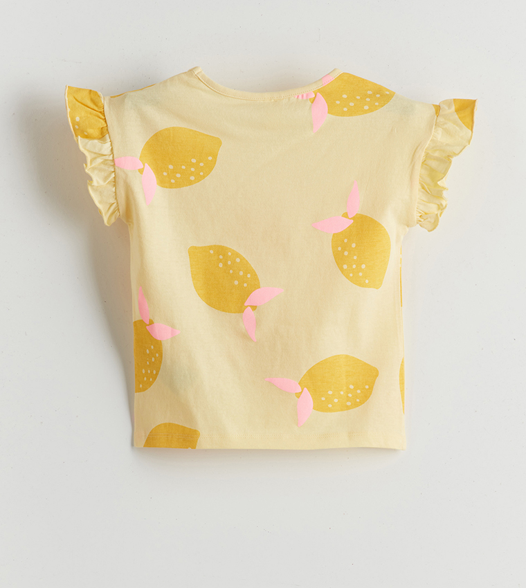 توب بأكمام كشكش بطبعة - قطعتين