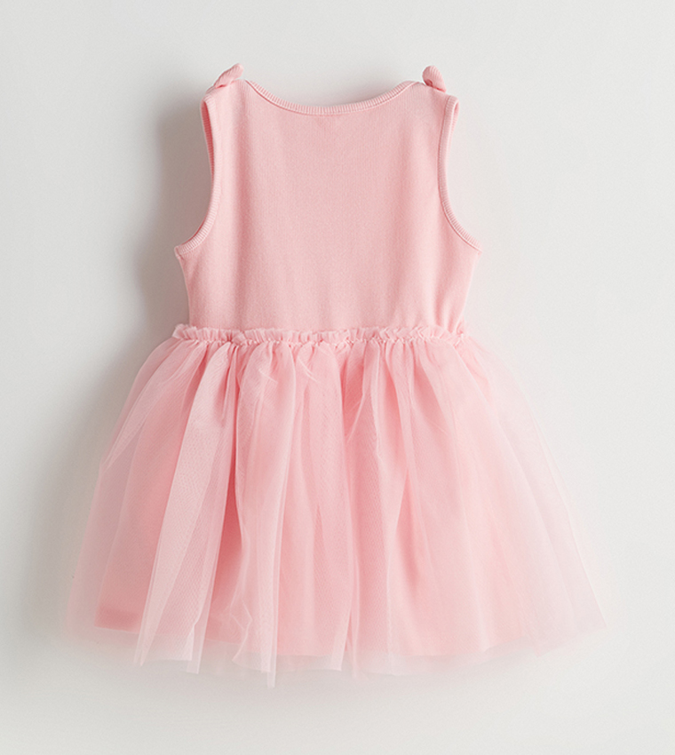 Textured Short Sleeves Tulle Dress
