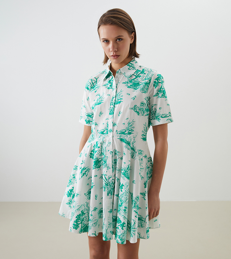 Patterned Short Sleeves Mini Dress