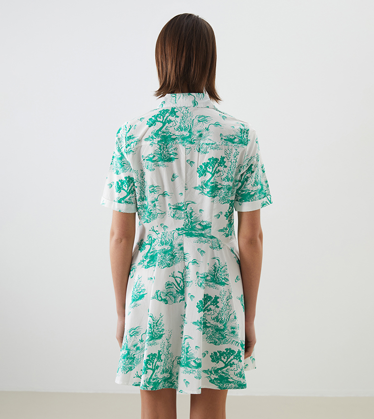 Patterned Short Sleeves Mini Dress