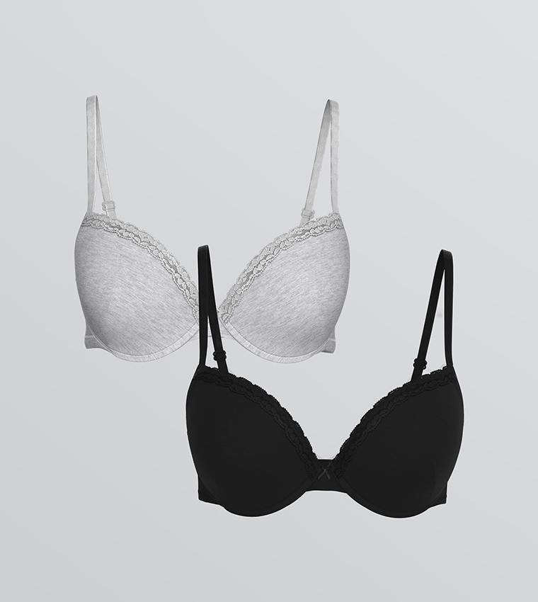 Pack of 2 Lace Trim Wired Non-Padded T-Shirt Bras