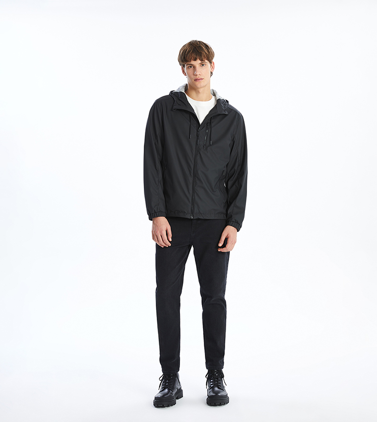 XSIDE Solid Regular Fit Hooded Jacket
