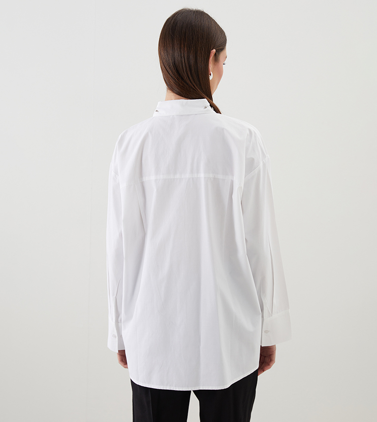 Rhinestone Embellished Oversized Tunic Shirt