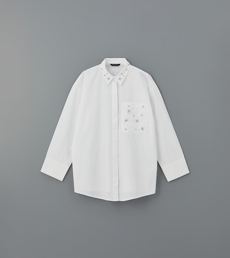 Rhinestone Embellished Oversized Tunic Shirt