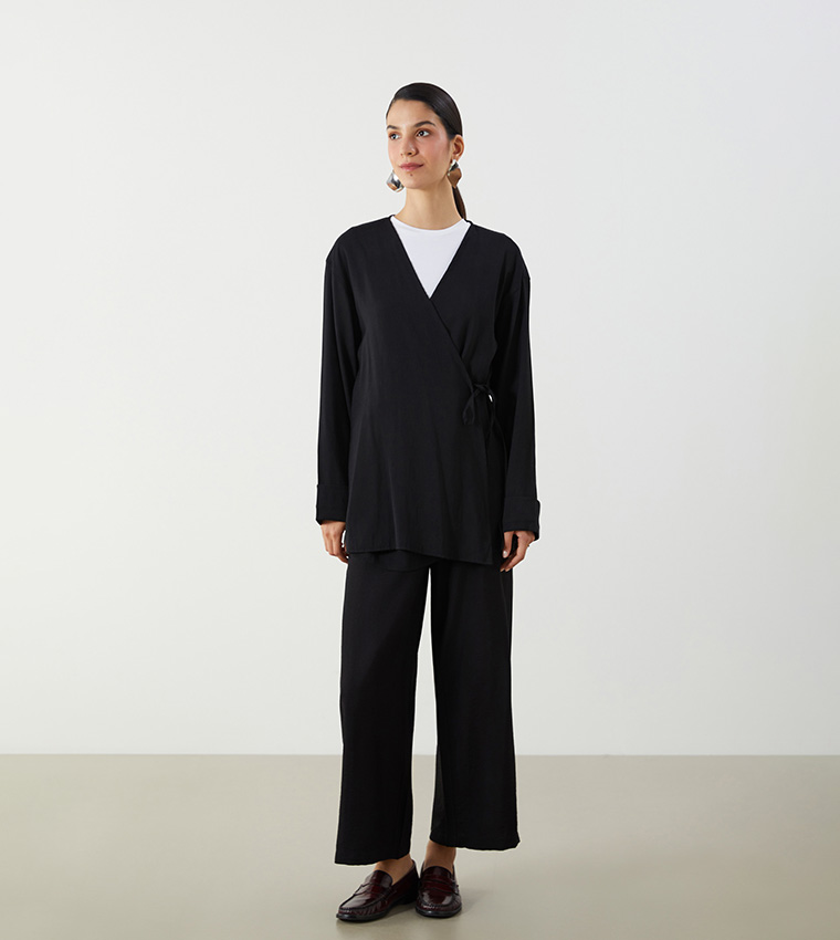 بنطال واسع سادة بخصر مرن