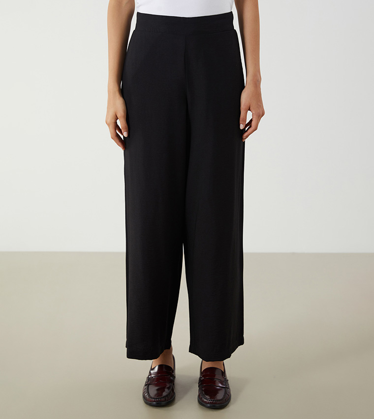 بنطال واسع سادة بخصر مرن