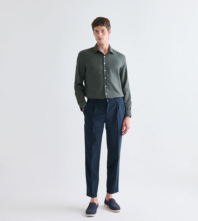 Textured Slim Fit Long Sleeves Dobby Shirt