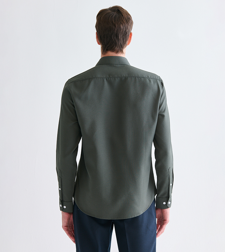 Textured Slim Fit Long Sleeves Dobby Shirt