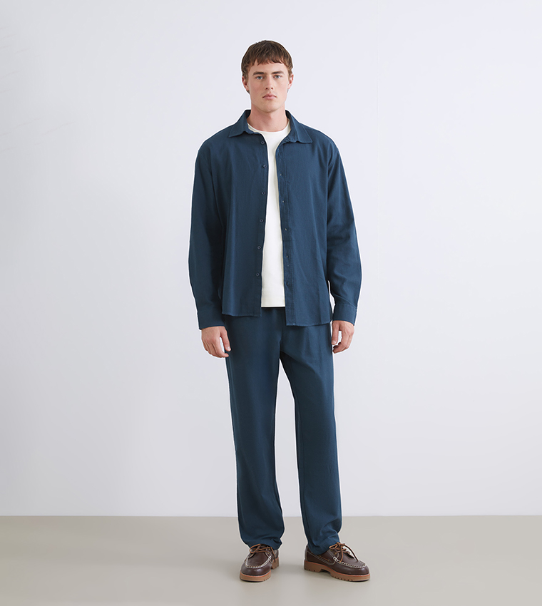 Textured Regular Fit Long Sleeves Linen Shirt
