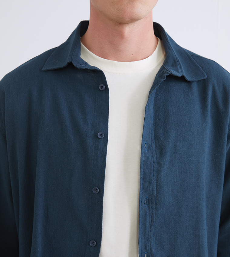 Textured Regular Fit Long Sleeves Linen Shirt
