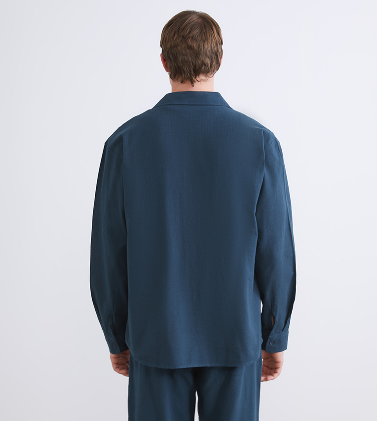 Textured Regular Fit Long Sleeves Linen Shirt
