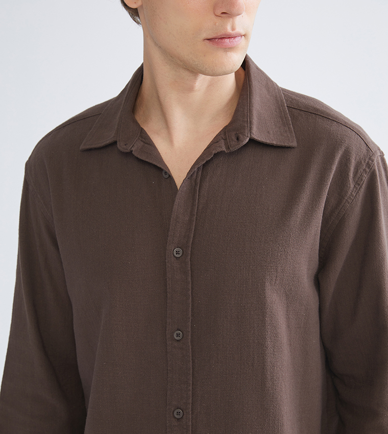 Regular Fit Linen-Look Long Sleeves Shirt