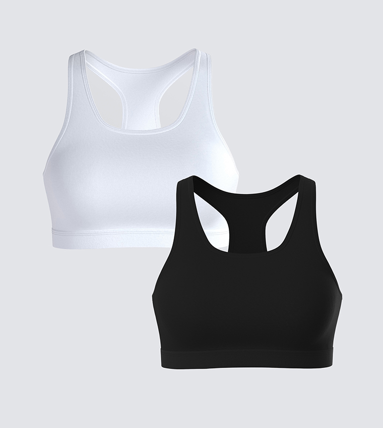 Pack of 2 Solid Scoop Neck Sports Bra