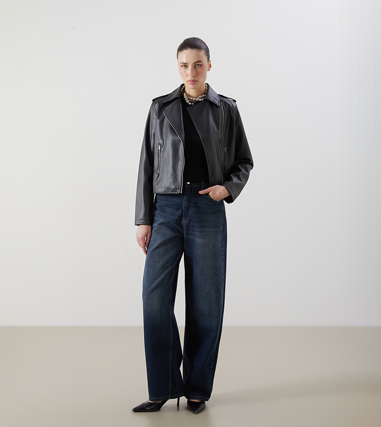 Textured Faux Leather Biker Jacket