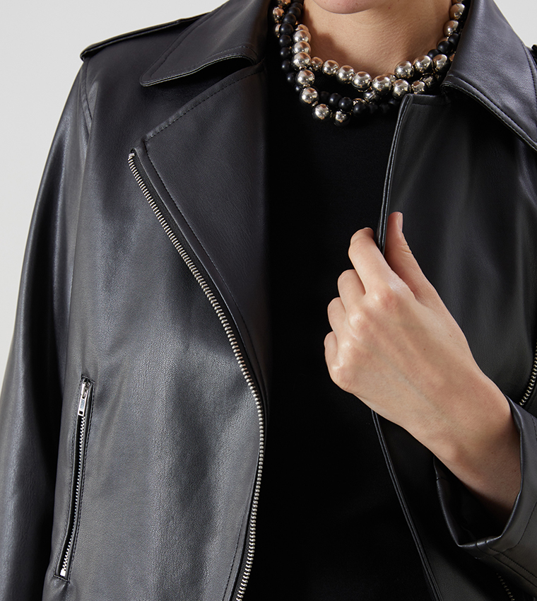 Textured Faux Leather Biker Jacket