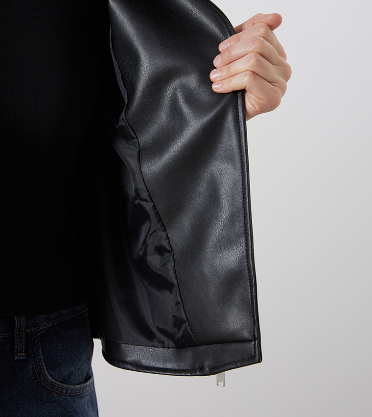 Textured Faux Leather Biker Jacket