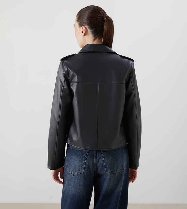 Textured Faux Leather Biker Jacket