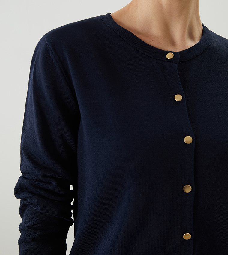 Solid Crew Neck Cardigan